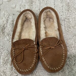 Minnetonka Brown Moccasins with Cream Lining